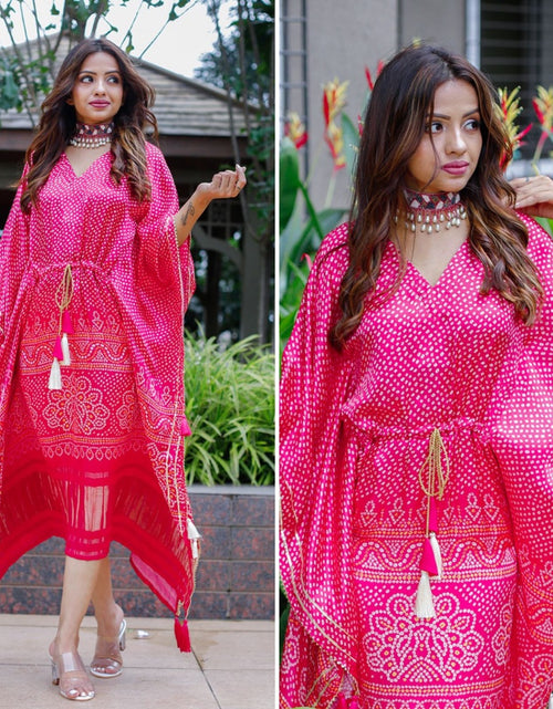 Load image into Gallery viewer, Beautiful Party wear comfortable pure gazi Silk Pink Kaftan dress. mahezon
