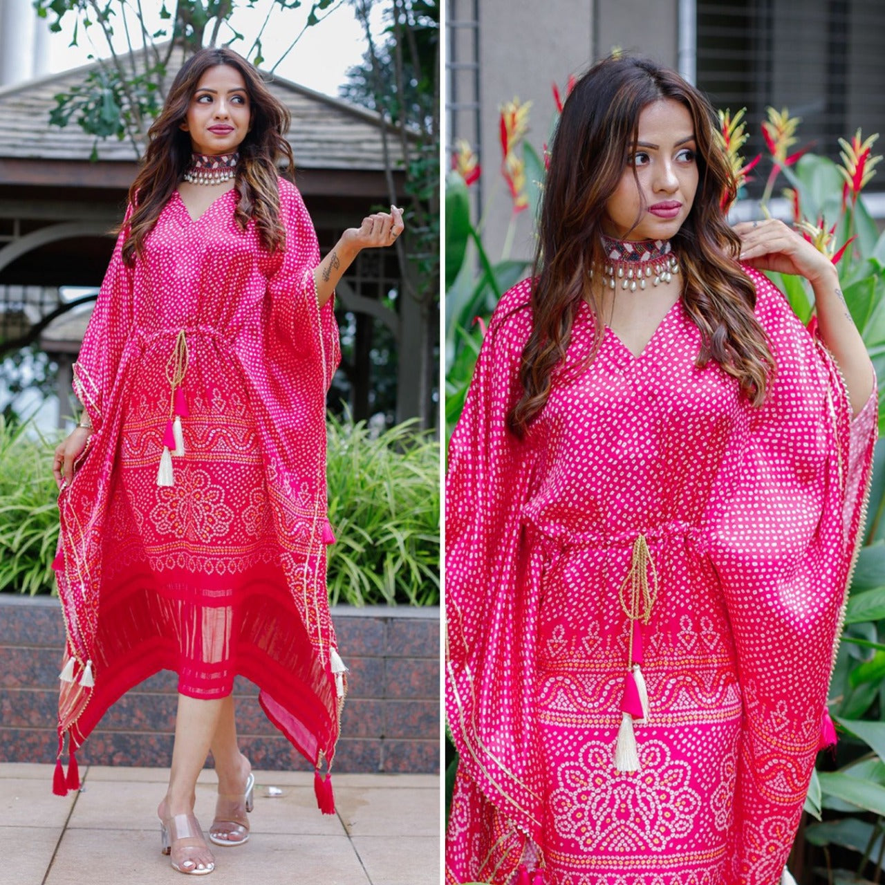 Beautiful Party wear comfortable pure gazi Silk Pink Kaftan dress. mahezon