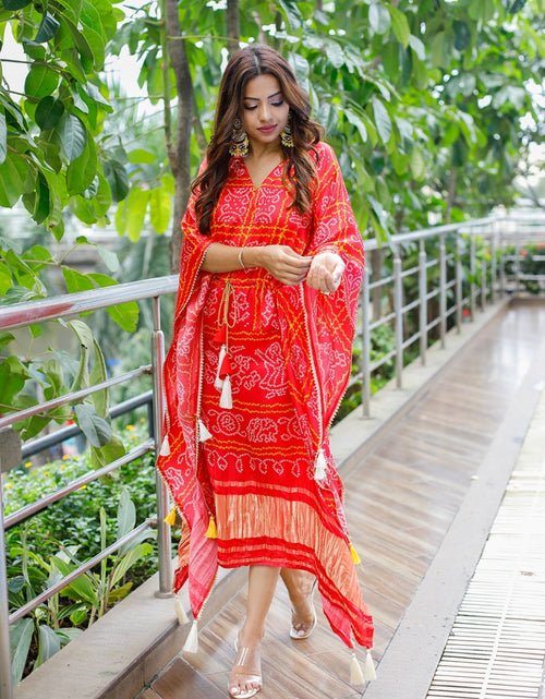 Load image into Gallery viewer, Beautiful Party wear Red Pure Gazi Silk Kaftan dress. mahezon
