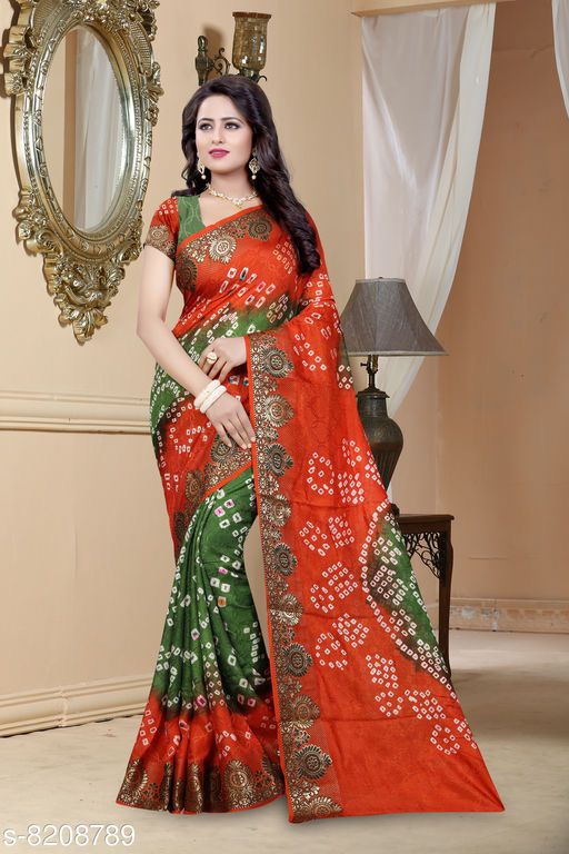 Beautiful Dual Color Bandhani Saree.  mahezon