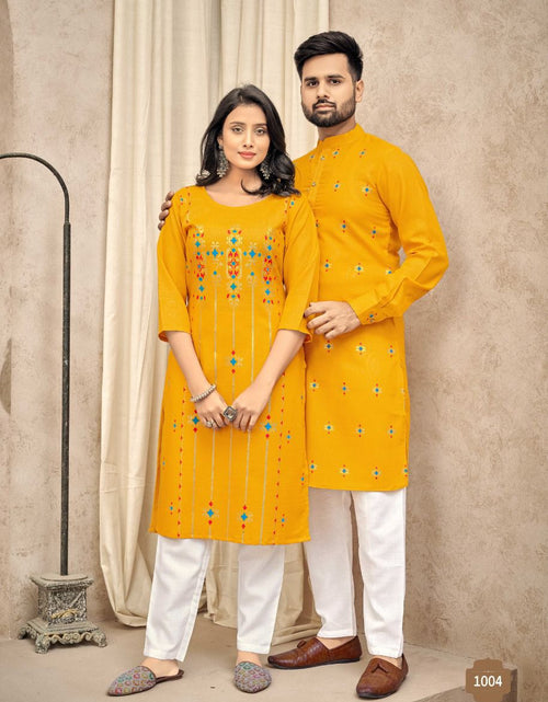 Load image into Gallery viewer, Beautiful Traditional Yellow Couple wear Same Matching Men and Women Dress. mahezon
