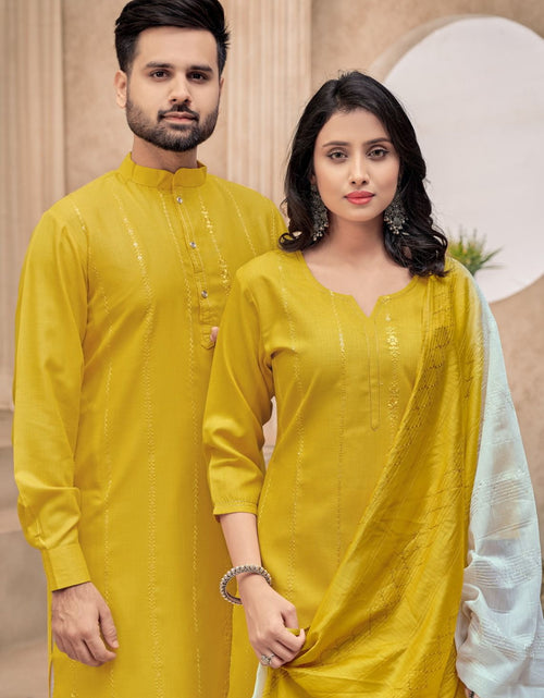Load image into Gallery viewer, Beautiful Yellow Matching Couple dress for Men and Women  mahezon

