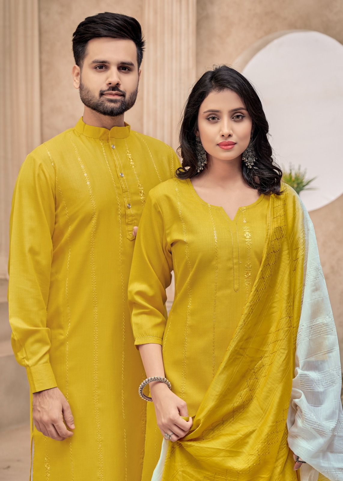 Beautiful Yellow Matching Couple dress for Men and Women  mahezon