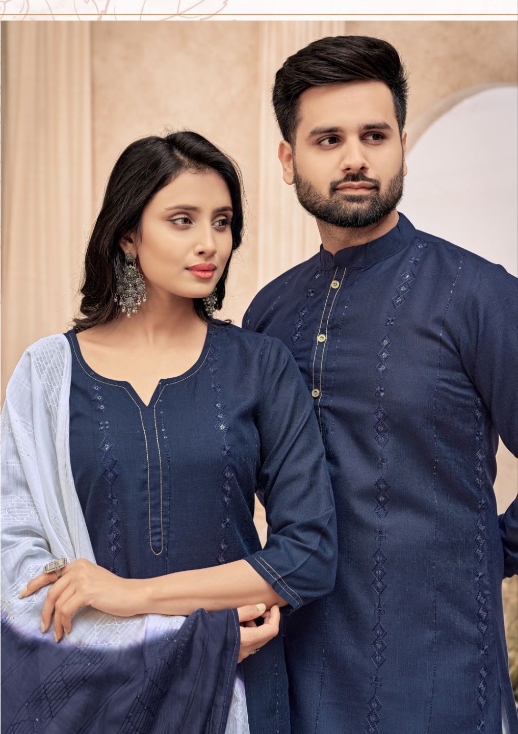 Copy of Beautiful Navy Blue Matching Couple dress for Men and Women  mahezon