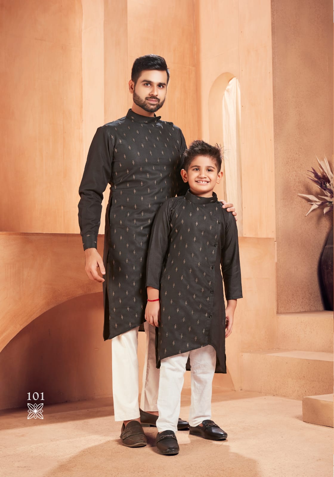 Beautiful Traditional Pure Cotton Father and Son Black Same Matching Kurta Pajama set.  mahezon