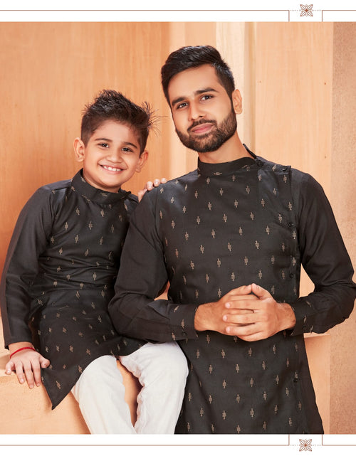 Load image into Gallery viewer, Beautiful Traditional Pure Cotton Father and Son Black Same Matching Kurta Pajama set.  mahezon
