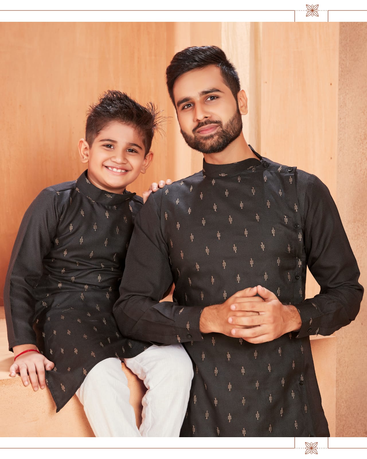 Beautiful Traditional Pure Cotton Father and Son Black Same Matching Kurta Pajama set.  mahezon