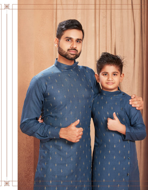 Load image into Gallery viewer, Beautiful Traditional Pure Cotton Father and Son Blue Same Matching Kurta Pajama set.  mahezon
