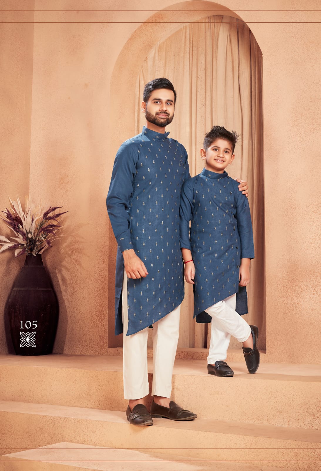Beautiful Traditional Pure Cotton Father and Son Blue Same Matching Kurta Pajama set.  mahezon