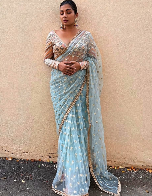 Load image into Gallery viewer, Premium Traditional Net  Saree with blouse piece for party wear and festival wear mahezon
