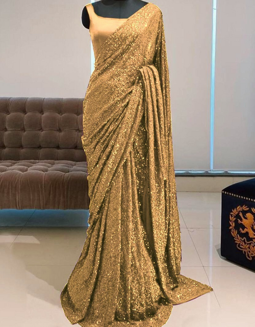 Load image into Gallery viewer, Beautiful Bollywood Golden Sequin Party and Wedding Wear Sarees mahezon
