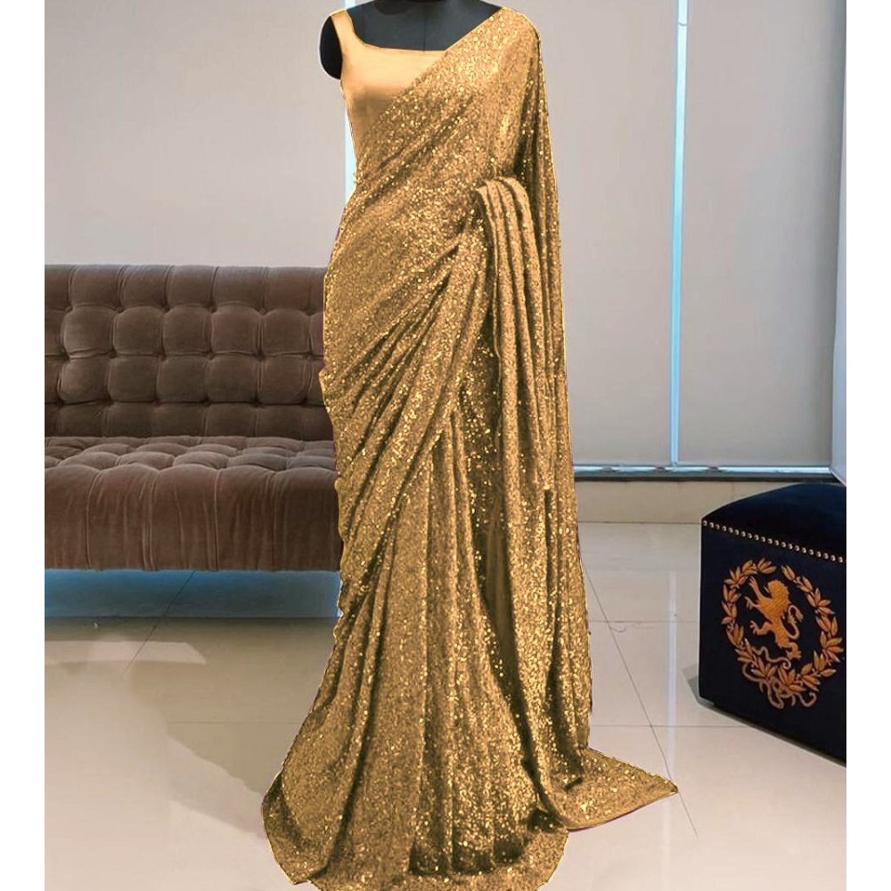 Beautiful Bollywood Golden Sequin Party and Wedding Wear Sarees mahezon