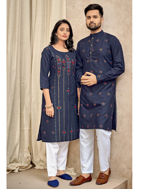 Load image into Gallery viewer, Beautiful Traditional Blue Couple wear Same Matching Men and Women Dress. mahezon
