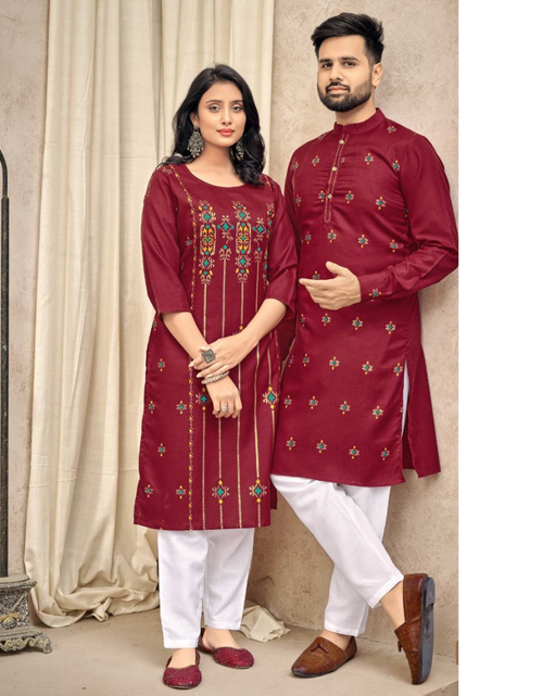 Load image into Gallery viewer, Beautiful Traditional Red Couple wear Same Matching Men and Women Dress. mahezon

