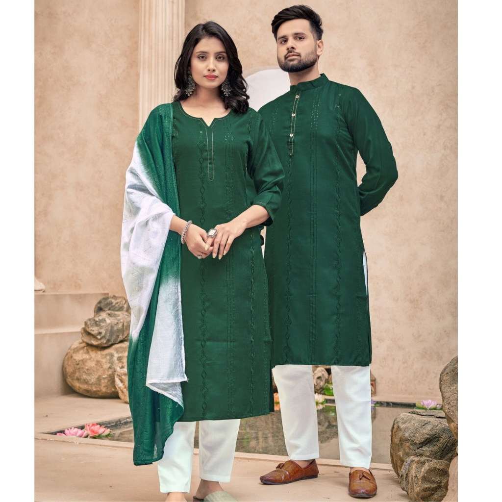Copy of Beautiful Green Matching Couple dress for Men and Women  mahezon