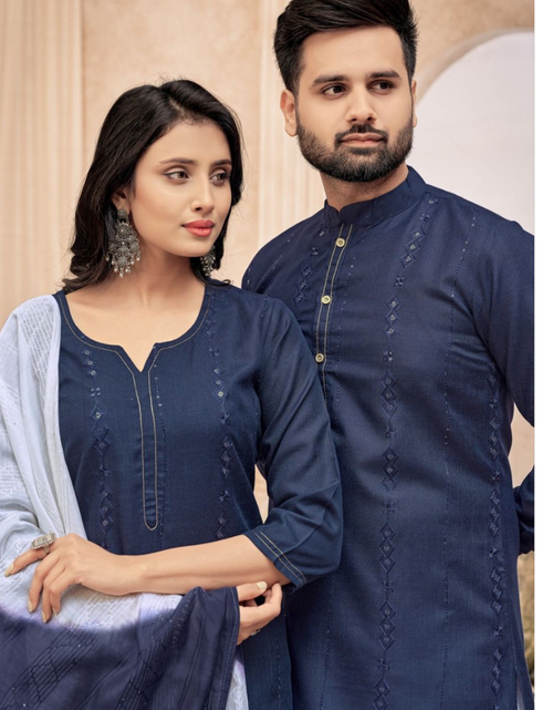 Load image into Gallery viewer, Copy of Beautiful Navy Blue Matching Couple dress for Men and Women  mahezon

