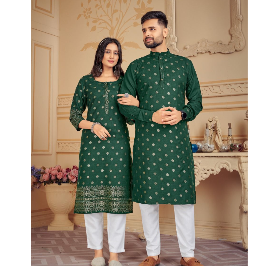 Traditional Cotton Green Couple Dress for Festival mahezon