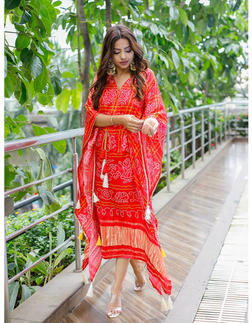 Load image into Gallery viewer, Beautiful Party wear Red Pure Gazi Silk Kaftan dress. mahezon
