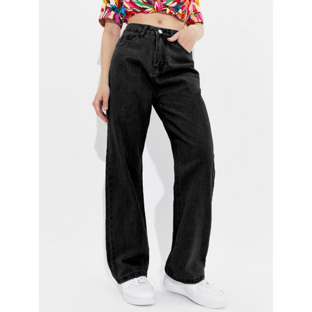 Black High Waist Wide leg Women Jeans mahezon