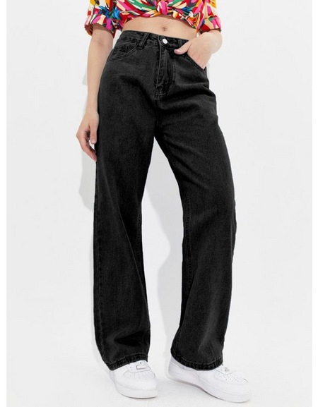Black High Waist Wide leg Women Jeans mahezon