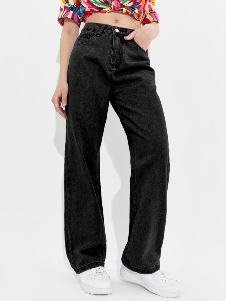 Black High Waist Wide leg Women Jeans mahezon